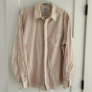 GAP button down‎ fitted long sleeve dress shirt red brown stripe XL 17 - 17 1/2
